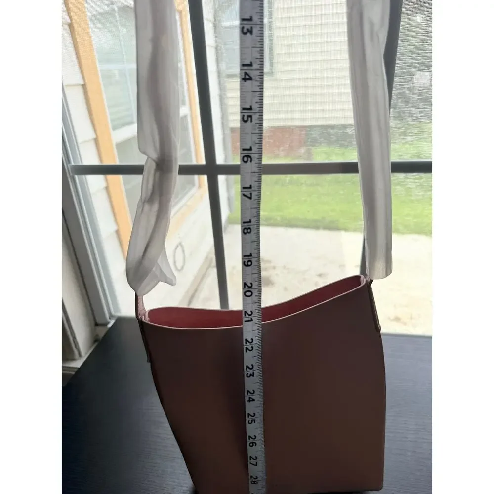 Samara Pink Vegan Leather Crossbody Bag Minimalist Bucket Purse Adjustable Strap